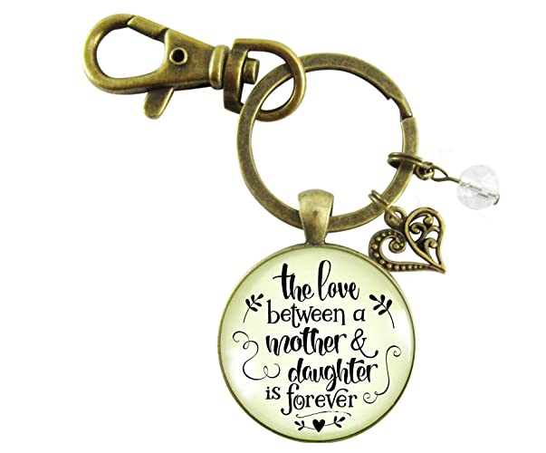 Love Between a Mother Daughter Keychain is Forever Mom Day Friendship Rustic Women's Pendant Heart Charm Meaningful Card