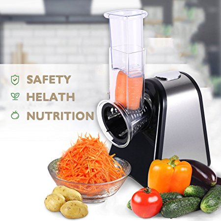 Professional Slicer/Shredder Machine, Automatic Vegetables Electric Slicer/Shredder with One-Touch Control and 4 Free Attachments for fruits, vegetables, and cheeses  4 C