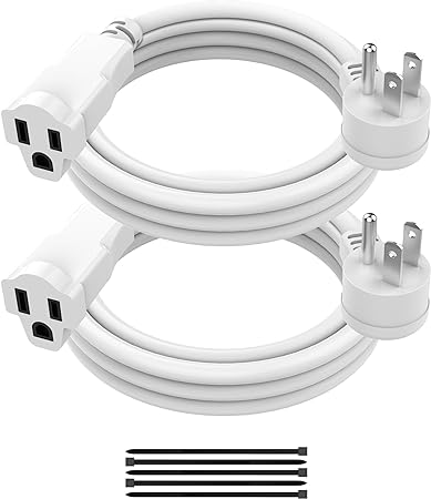 2 Pack Power Extension Cord 4FT/48Inch, Short 3 Prong Electric Extension Cable Outlet Saver, Single Outlet, Heavy Duty, Waterproof, Flexible, 16 AWG, 13A 125V, Indoor Wires for Home or Office - White