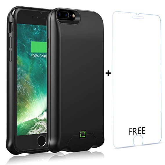 LoHi Battery Case iPhone 8 Plus / 7 Plus / 6s Plus / 6 Plus 7000mAh Portable Capacity Extended Battery Charging Case External Power Supports Earphones Protective Charger A Free Tempered Glass