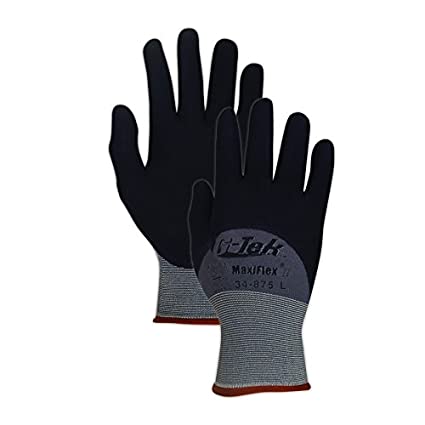 PIP 34-875/M Maxi Flex Ultimate 34875 3/4 Foam Nitrile Palm Coated Gloves, 10, Black, Medium (Pack of 12)