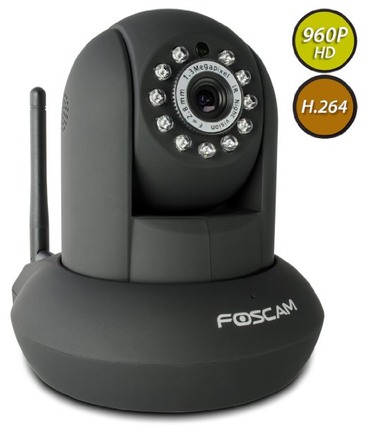 Foscam FI9831W 13 Megapixel 1280x960p H264 WirelessWired PanTilt IP Camera with IR-Cut Filter - 26ft Night Vision and 28mm Lens 70 Viewing Angle - Black