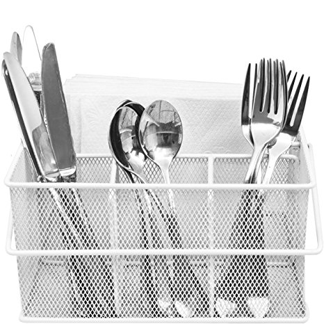 Sorbus Utensil Caddy — Silverware, Napkin Holder, and Condiment Organizer — Multi-Purpose Steel Mesh Caddy—Ideal for Kitchen, Dining, Entertaining, Tailgating, Picnics, and much more (White)