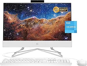 HP 2022 Newest All-in-One Desktop, 21.5" FHD Display, Intel Celeron J4025 Processor, 12GB RAM, 256GB PCIe SSD, Webcam, WiFi, HDMI, RJ-45, Wired Keyboard&Mouse, Windows 11 Home, White