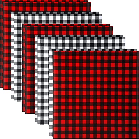 Christmas Buffalo Plaid Self Adhesive Vinyl Sheet Adhesive Craft Vinyl Sheet 12 x 12 Inches (Black and White, Red and Black,10 Sheets)