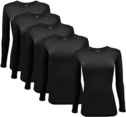 Natural Uniforms Women's Long Sleeve Underscrub Stretch T-Shirt Scrub Top - Multi Pack of 5