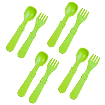 Re-Play Made in The USA 8 Count Spoon and Fork Utensil Set for Baby and Toddler - Green