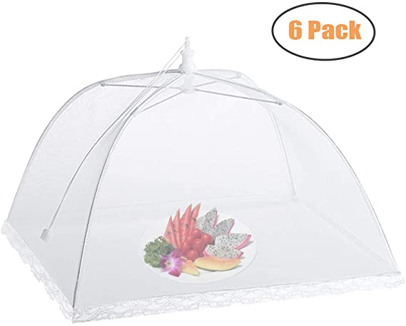 Camkey 6 Pack Dome Screen Mesh Food and Plant Covers，Reusable 17" Large Pop-Up Mesh Food Cover Tent, Collapsible Screens Canopy Food Cover Protector from Flies and Bugs for Outdoor and Home Use