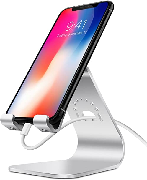 Spinido Aluminum iPhone 7 Plus Desk Stand Holder Compatible with All Smartphone with Cases - Silver