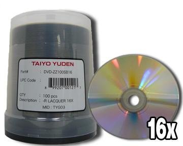 JVC (Taiyo Yuden) DVD-R 16X SILVER THERMAL. BLANK 100 Pack