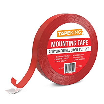 Tape King Heavy Duty Mounting Tape Clear, Double Sided Acrylic Removable 1 Inch x 12 Yards - 1mm Thickness