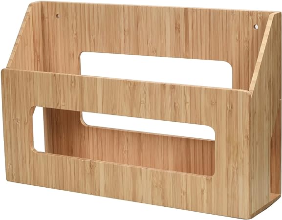 Bamboo Magazine Holder/Mail Sorter/File Folder Organizer/Mounted Rack for Home or Office, Includes Mounting Screws
