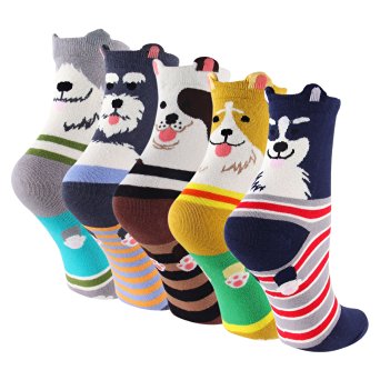 Keaza Womens Dog Cotton Socks Crew Novelty Liner Socks 5-pack WZ10