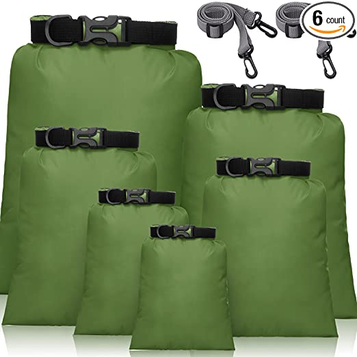 6 Pieces Waterproof Dry Bag Set 15 L  8 L  5 L 4 L 3 L  2 L Lightweight Sacks and 2 Long Adjustable Shoulder Strap for Kayaking, Rafting, Boating, Hiking, Camping