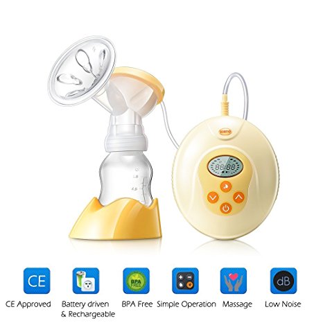 KINYO Electric Breast Pump, Portable Rechargeable Milk Pump, with Lcd Screen, Automatic Massage Function, Bpa Free