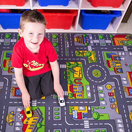 Children's Play Village Mat Town City Car Roads Rug 80cm x 120cm (2'7" x 3'11")