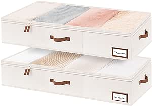 StorageWorks Underbed Storage Bins, Under Bed Storage Containers with Zippers, Closet Organizer for Clothes, Blankets, Ivory White, Jumbo, 2 Pack