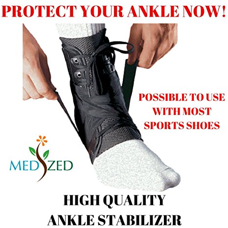 MEDIZED Ankle Stabilizer Brace Support Guard Protector Sports Safety Foot Strain Stirrup Compression Strap Speed Lacer Soccer Baseball Netball Volleyball (Large)