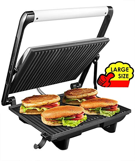 Aicok Panini Press Grill, Panini Maker, Sandwich Maker with 4 Servings Nonstick Plates, Cafe-Style Floating Lid, Removable Drip Tray, 1200W, Silver