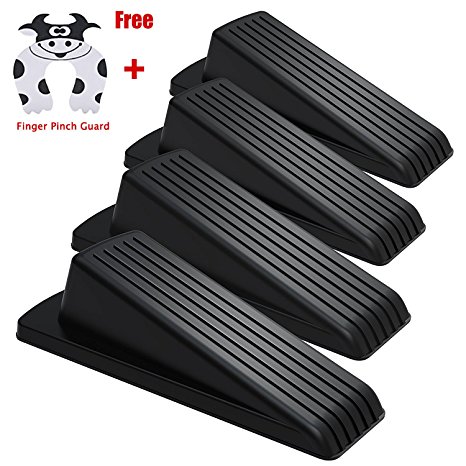 Door Stopper, Eoney Heavy Duty Door Stop Wedge Rubber with Finger Pinch Guard - Multi Surface, Non Scratching Slip Resistant Design- Gaps up to 1.2 Inches (Black 4 1Pack)