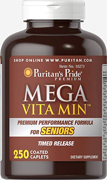 Puritan's Pride Mega Vita Min Multivitamin for Seniors Timed Release-250 Coated Caplets