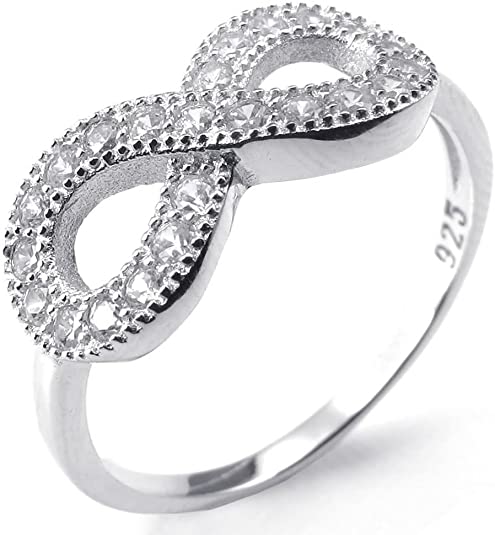 Konov Jewelry 925 Sterling Silver Cubic Zirconia Infinity Symbol Love Womens Ring, Silver