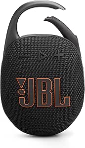 JBL Clip 5, Enceinte Bluetooth ultra-portable, mousqueton intégré, son JBL Pro, basses percutantes, 12 heures d'autonomie, fonction Playtime Boost, résistante à l'eau et à la poussière IP67, en noir