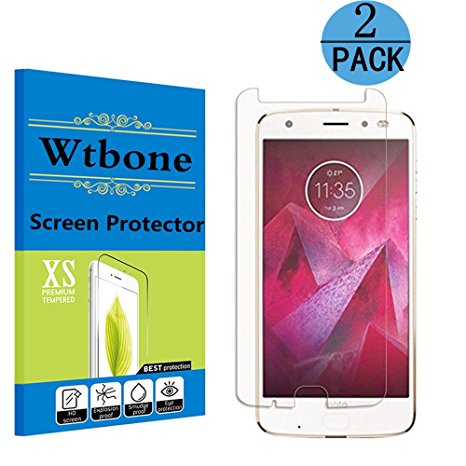 Wtbone Motorola Moto Z2 Force / Moto Z Force (2nd Gen) Screen Protector Tempered Glass [ 2pack ] with [Crystal Clear] [9H Hardness] [Easy Installation] [Scratch Resist] For Moto Z2 Force