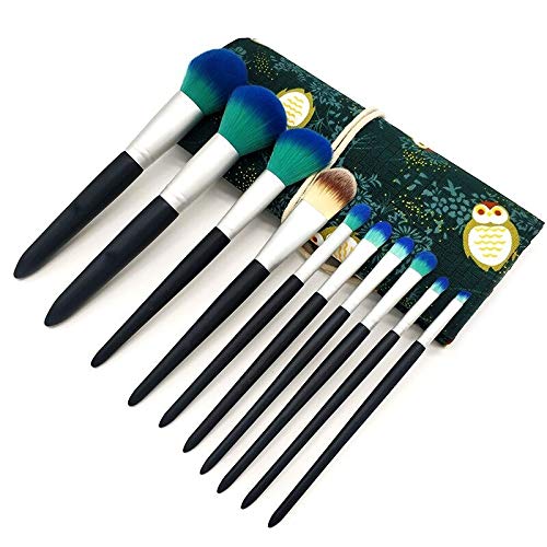 YOA 10 Pieces Makeup Brushes Set Face Powder Foundation Blending Eye Shadow Make Up Brushes Kit (Blue)