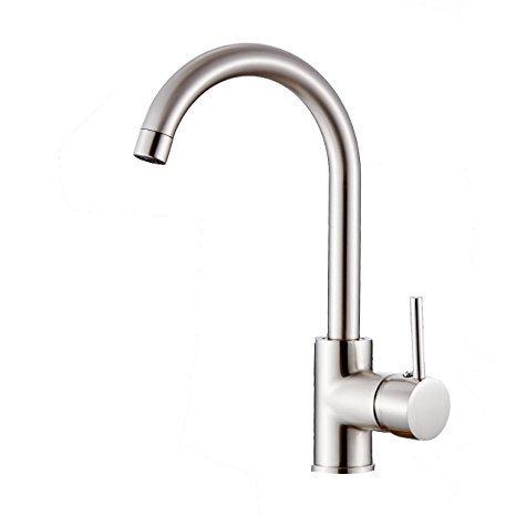 Fapully Compact Kitchen Sink Faucet 12 inch Tall Mixer Taps Bar Sink Faucet Brushed Nickel 100057