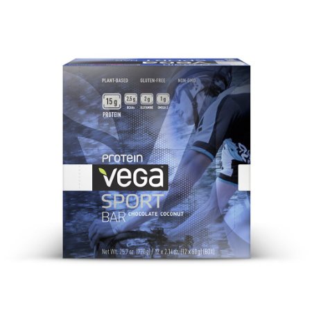 Vega Sport Protein Bar, Chocolate Coconut, 12 Count, 2.14 Oz. Bars