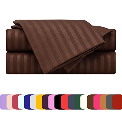 Mezzati Luxury Striped Bed Sheets Set - Sale - Best, Softest, Coziest Sheets Ever! 1800 Prestige Collection Brushed Microfiber Bedding (Brown, King)