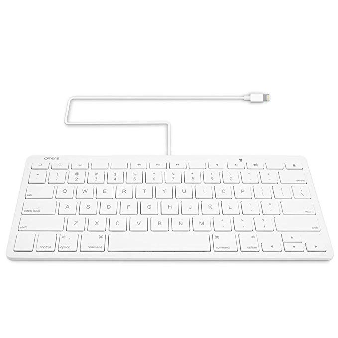 Omars Apple MFI Certified iPad Plug-n-Go Wired Keyboard with 8-pin Connector Compatible with Your iPhone, iPad, or iPod Touch, Great for PARCC and Smarter Balanced Tests（Updated Version）