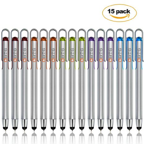 Stylus , DHTS 15 Pcs 2 in 1 Universal Stylus Pen, Ballpoint Pen for Universal Touch Screens Devices, iPhone 6 Plus, iPad, Tablets, Samsung Galaxy, 5 Color