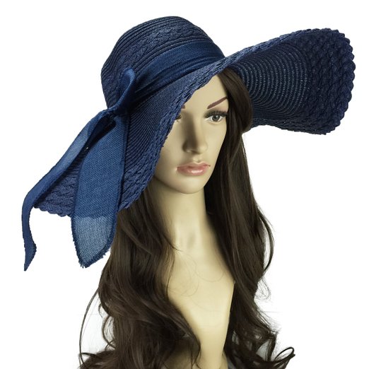 Funnywe Fashion Straw Derby Cap Womens Flax Bow Wide Large Brim Summer Beach Sun Hat