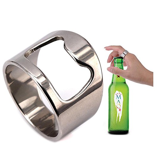 VQYSKO Beer Bar Tool Creative Versatile Stainless Steel Finger Bottle Opener Ring Party Ring