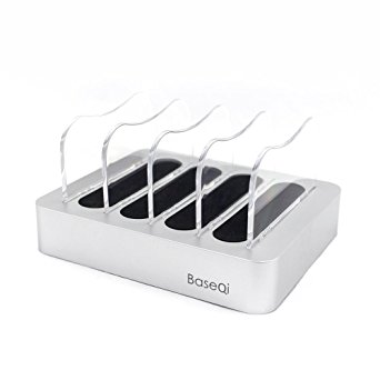 BaseQi Universal USB Charging Station Dock & Organizer for Smartphones, Tablets and Many Other Compatible USB Powered Devices – Multiple USB Charger & Cell Phone Docking Station (Silver)