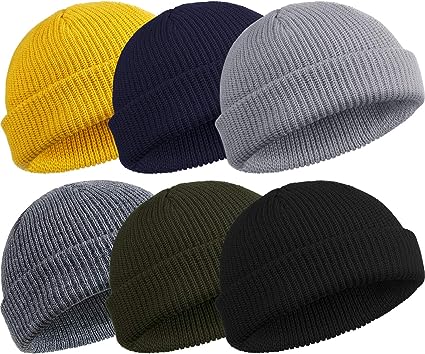 SATINIOR 6 Pieces Trawler Beanie Watch Hat Roll up Edge Skullcap Fisherman Beanie Unisex, Multicoloured, 17 x 20 cm/ 6.69 x 7.87 inches