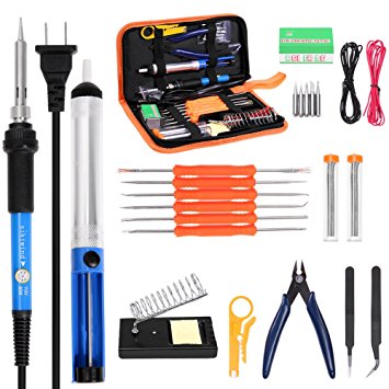 SIKIWIND Soldering Iron Kit, 23-in-1, 60W Adjustable Temperature Soldering Iron, 5pcs Soldering Iron Tips, Soldering Iron Stand, Solder Sucker, 2pcs Tin Wire Tube, Tweezers and Other Welding Tools