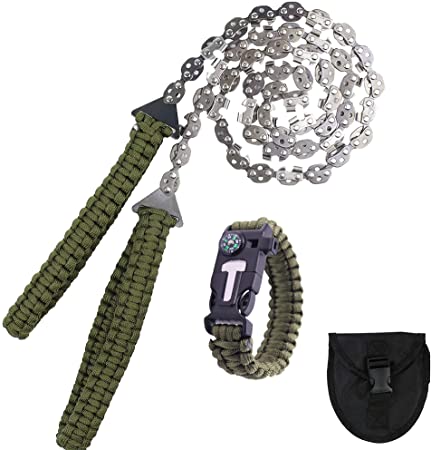 Pocket Chainsaw 36 Inch 23 Sharp Teeth Long Hand Saw Chain with Fire Starter Survival Bracelet Portable Compact Saws Tool for Camping,Trees Wood Cutting,Hunting