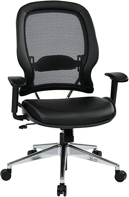 SPACE Seating Professional AirGrid Back and Eco Leather Seat and Trim, 2-to-1 Synchro Tilt Control, Adjustable Arms and Lumbar, Polished Aluminum Base Managers Chair, Black