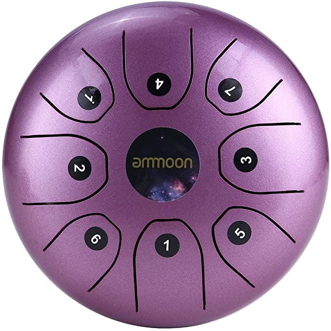 ammoon Steel Tongue Drum 5.5 Inches 8 Notes C-Key Handpan Drum Steel Pocket Drum Percussion Instrument with Mallets Carry Bag for Meditation Yoga Zazen Musical Education-Purple