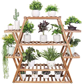 Large Plant Stand Multi Tier Wooden Plant Shelf 6 Tier 17 Potted Display Rack for Indoor Outdoor Large Small Plants Succulents Flowers Patio Balcony Garden