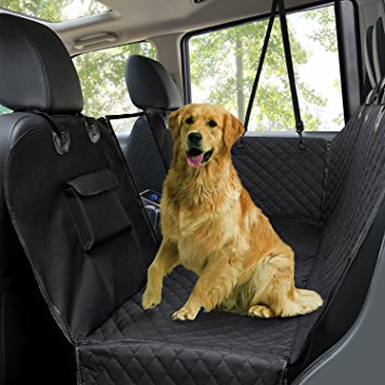 Dog Car Seat Covers, Pet Seat Cover for Back Seat with Veiwing Window / Side Flaps, Hammock Bench Convertible Backseat, Scratch-Proof Water Resistan Seat Protector for Cars Trucks & SUVs, Black