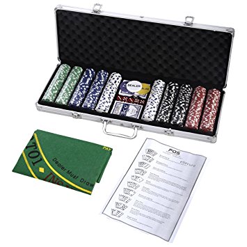 Goplus® New 500 Chips Poker Dice Chip Set Texas Hold'em Cards W/ Silver Aluminum Case