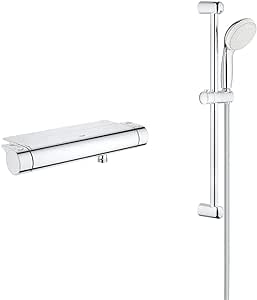 Grohe Grohtherm 2000 | Mitigeur de douche thermostatique, avec bac EasyReach | chromé | 34469001 & 27598001 Tempesta 100 Ensemble de Douche 2 Jets, Chromé