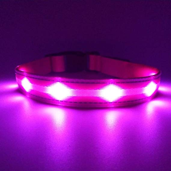 Led Lighted Up Dog Collar Flashing 100% Waterproof USB Rechargeable Pet Dog Safety Collar Glow in the Dark Light-up Neck Loop by MASBRILL (XS 13.77*0.78'', Pink)