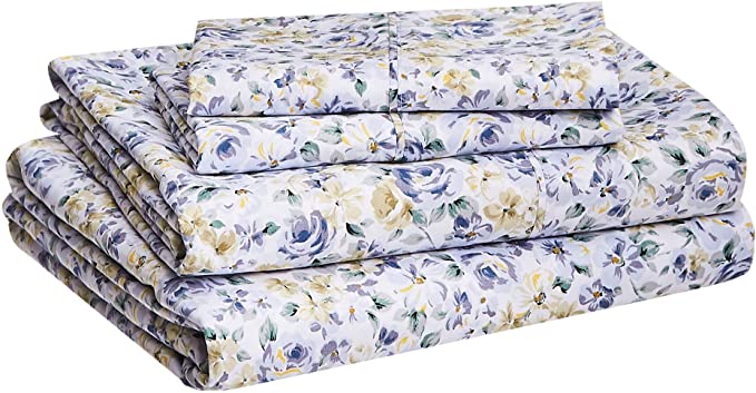 AmazonBasics Light-Weight Microfiber Sheet Set - King, Blue Floral