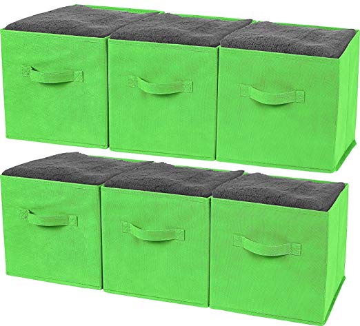 Greenco Foldable Storage Cubes Non-woven Fabric -6 Pack-(Green)