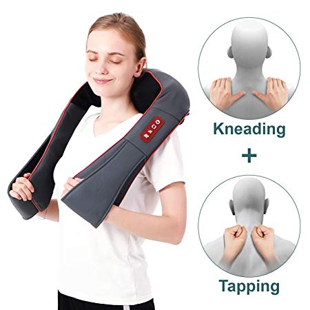 Sophia & William Neck Shoulder Massager Health Care Tapping Massage with Electric Heat Shiatsu Deep Kneading Back, Grey